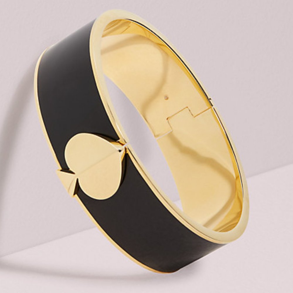 NWT~KATE SPADE~Heritage Spade Hinged Bangle Bracelet, Black/Gold